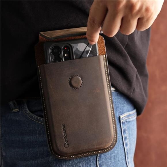 Leather Cell Phone Holster with Belt Clip, Flip Case for iPhone 14 13 Pro Max - Picture 2 of 7